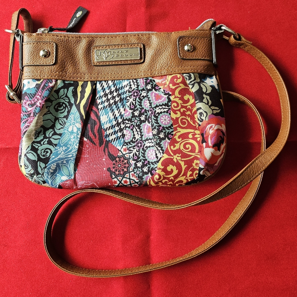 Lily Bloom Red and Brown Crossbody Bag Small with Distinctive Floral Design